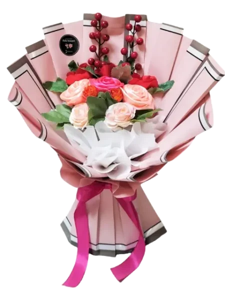Buket bunga mawar merah pink wrapping pink - Pinky Blossom