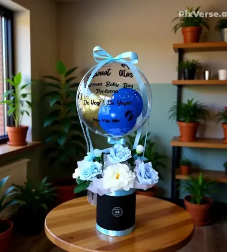 ballon bloom box mawar biru ucapan kelahiran anak