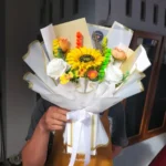 buket bunga matahari wrapping putih ukuran medium
