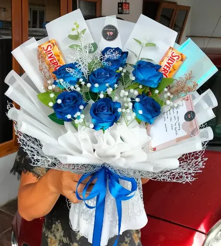 buket bunga mawar biru 7 tangkai hadiah anniversary