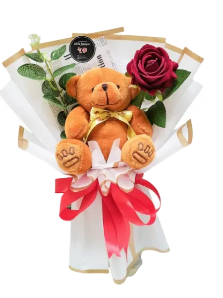 buket bunga mawar dan teddy bear - Red Juliet