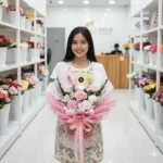 jual buket bunga mawar pink untuk anniversary atau ultah kirim area Purwokerto