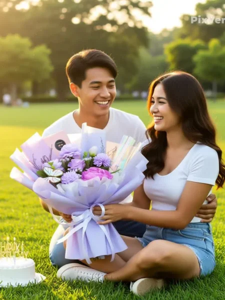 jual buket bunga mawar unggu Enchanted Love untuk kado ulang tahun pacar di Purwokerto