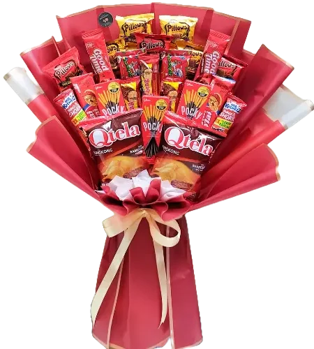 buket snack tema warna merah harga 100rb purwokerto