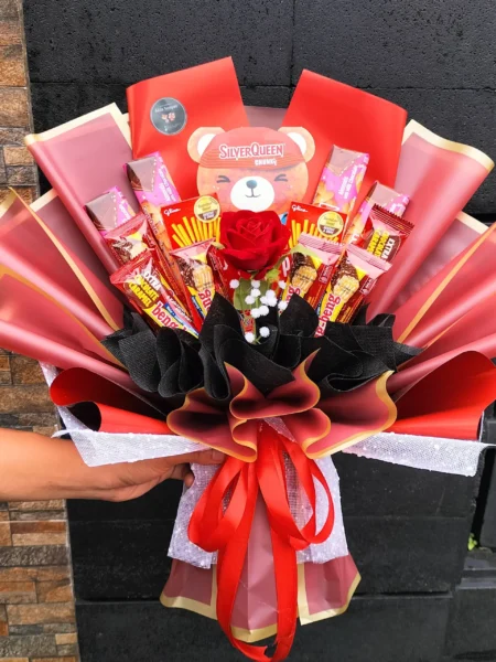 buket snack valentine day silverqueen beruang beng beng pocky