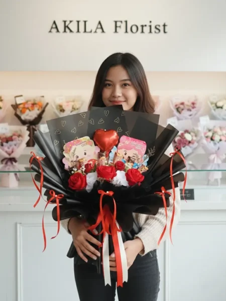 Buket Valentine Mawar Merah Wrapping Hitam Purwokerto Ornamen Silverqueen Cupid Kirim Ke Penerima Langsung