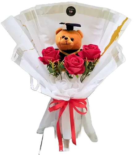 buket wisuda murah isi 3 tangkai mawar merah boneka wisuda purwokerto