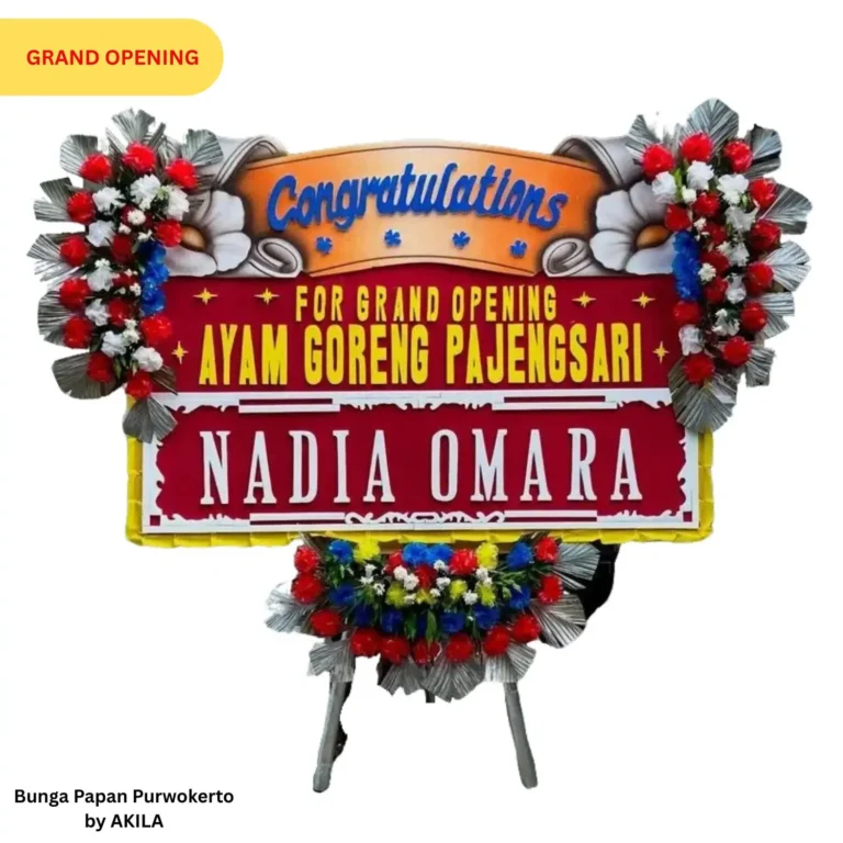 Bunga papan Royal Salute 3 jambul merah orange, free ongkir Purwokerto dari AKILA sebagai apresiasi rekan bisnis anda.