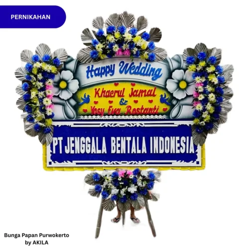 Pesan Bunga Papan Pernikahan Velvet Romance 4 Jambul Biru bisa kirim ke hotel dan gedung acara resepsi pernikahan di Purwokerto