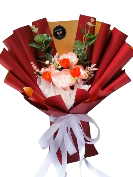 elegant wishes - buket bunga mawar pink wrap merah