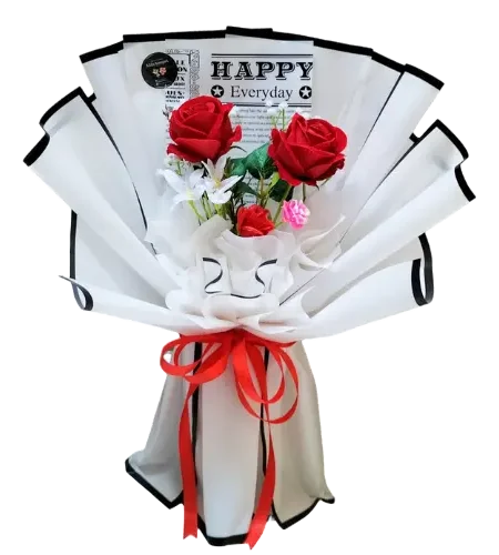 jual buket bunga mawar merah 2 tangkai harga murah purwokerto