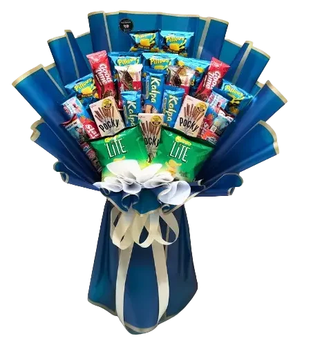 jual buket snack murah wrapping biru ukuran besar purwokerto