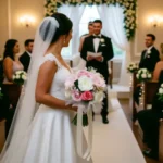 jual hand bouquet wedding bunga artificial mawar pink putih