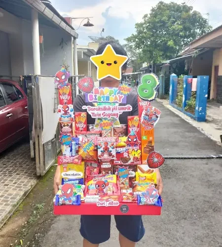 snack tower ulang tahun tema spiderman